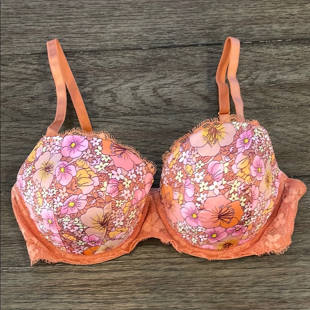 Victoria's Secret Dream Angels Orange and Pink Floral Underwire Bra